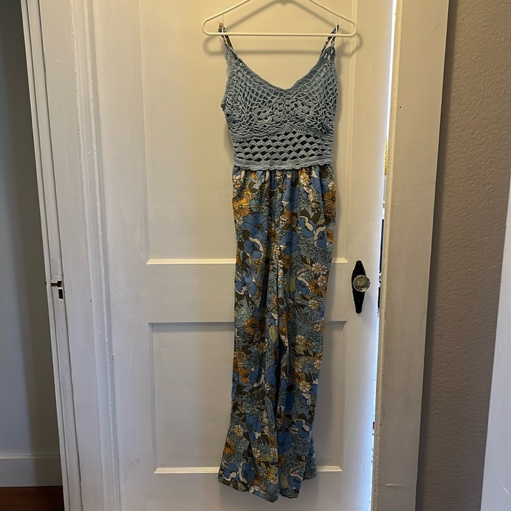 Wide Leg Crochet Top Romper